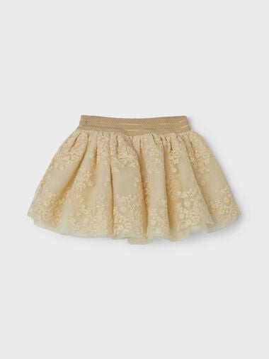 Gonna tulle in pizzo con ricami beige